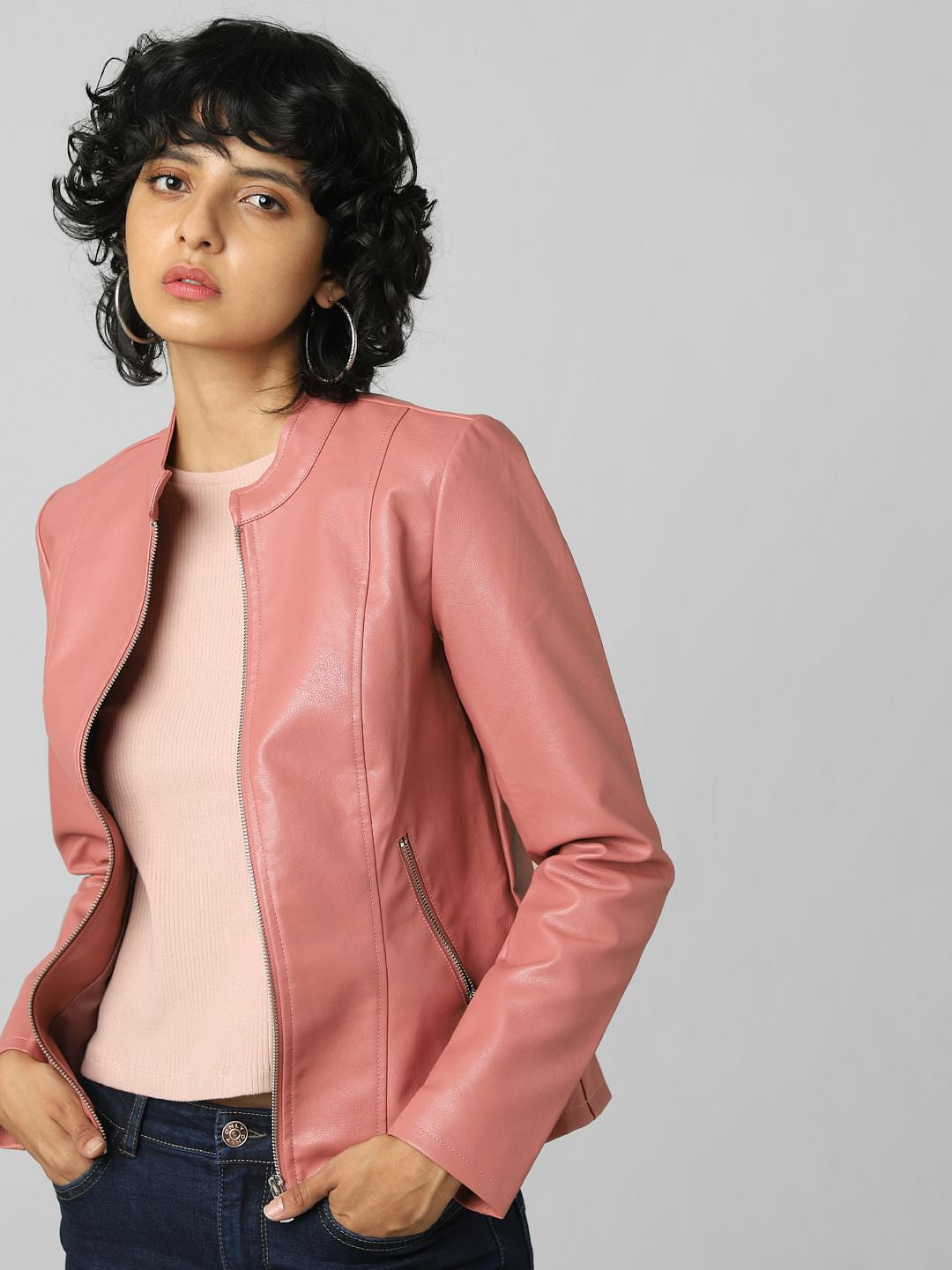 Pink Faux Leather Jacket