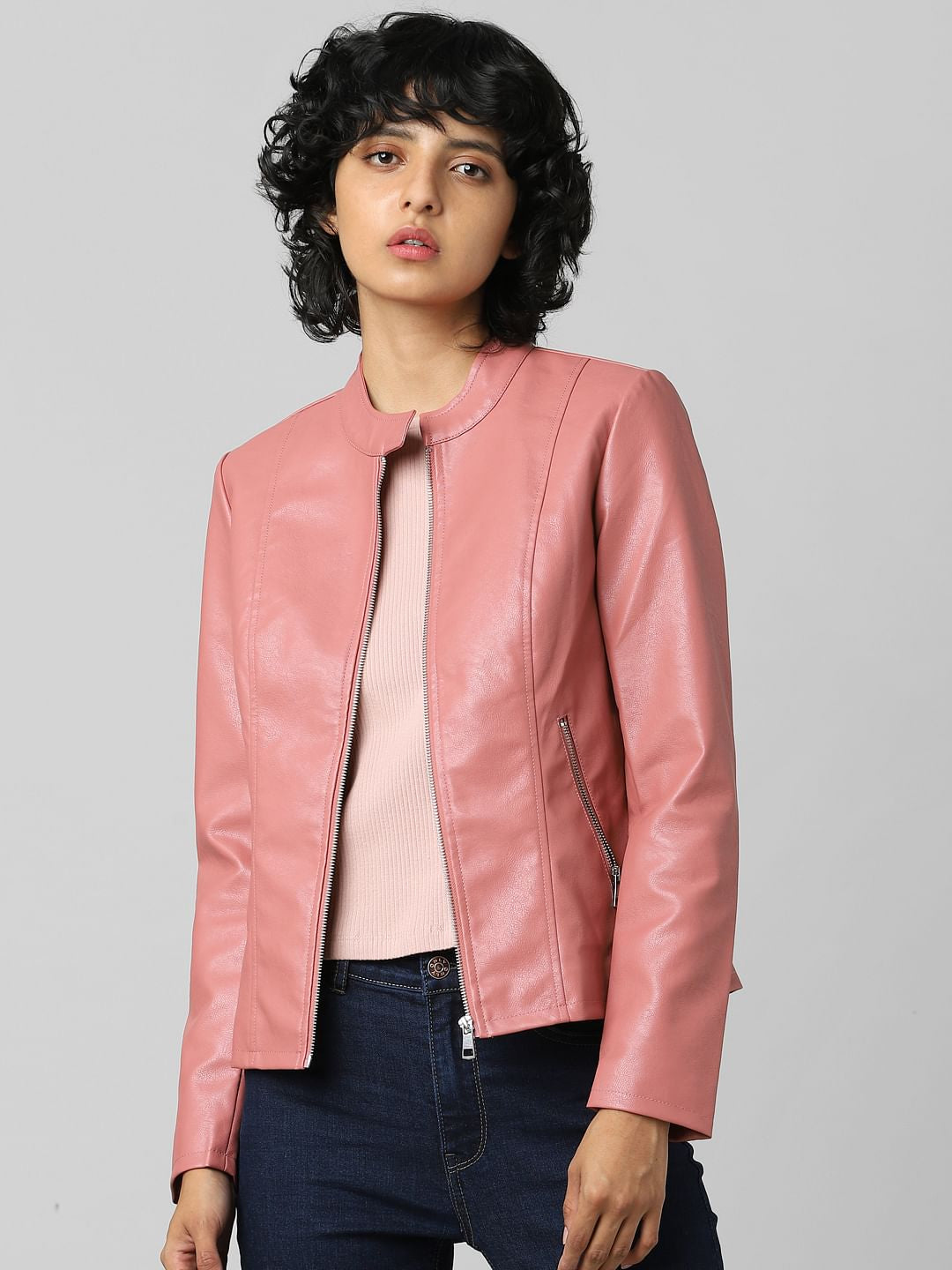Pink Faux Leather Jacket