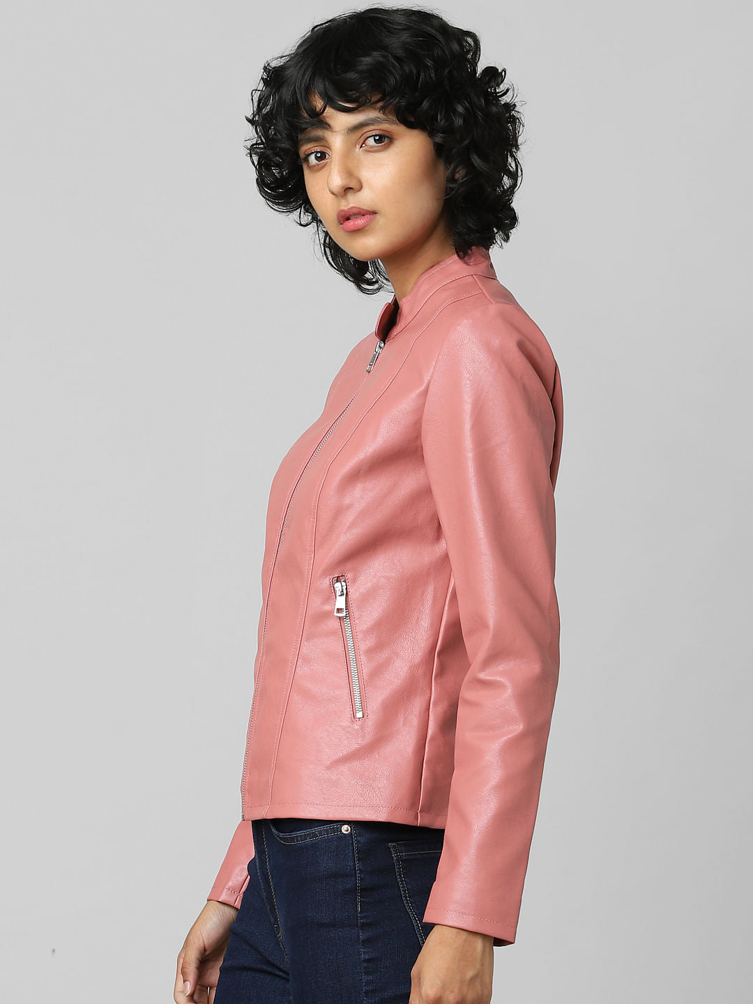 Pink Faux Leather Jacket