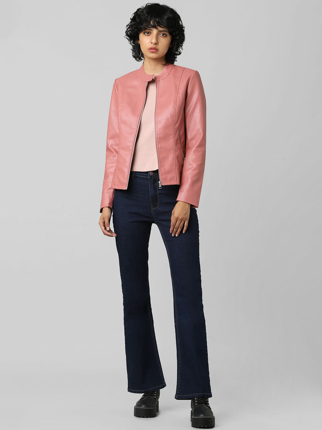 Pink Faux Leather Jacket