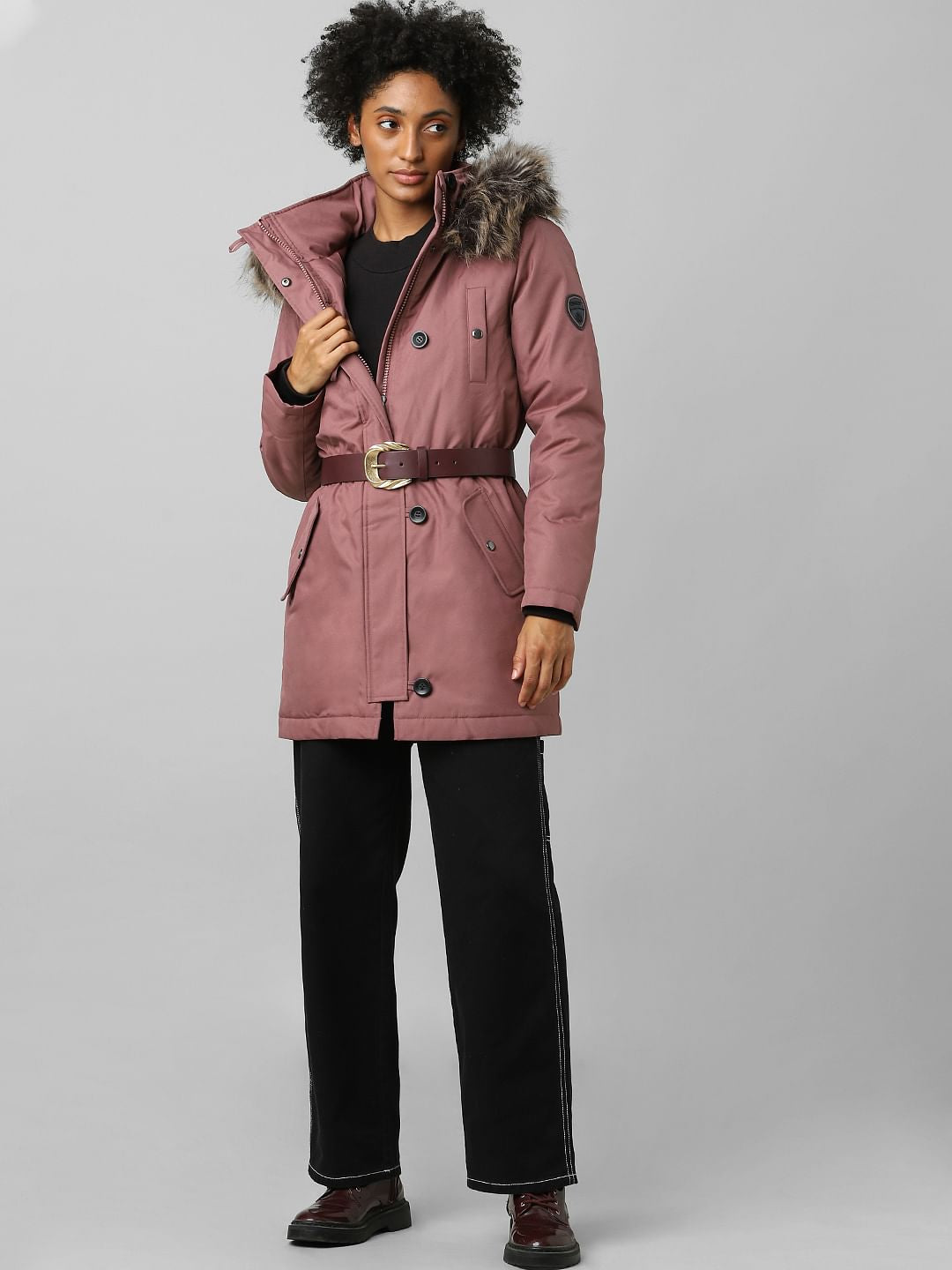 Brown Fur Hooded Parka Jacket