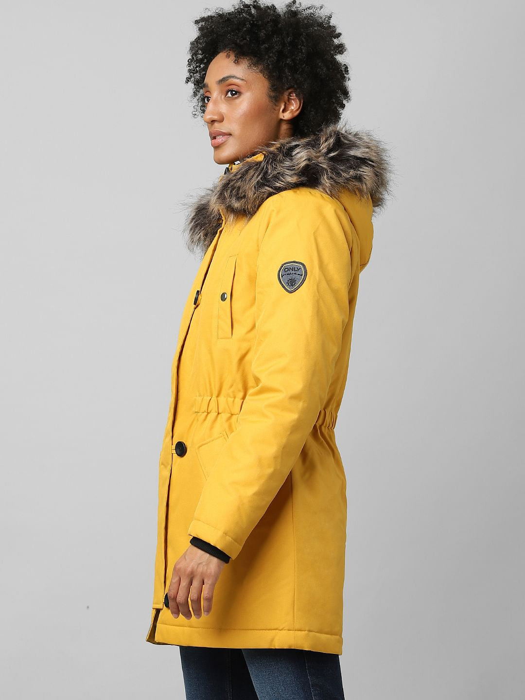 Yellow Fur Hooded Parka Jacket
