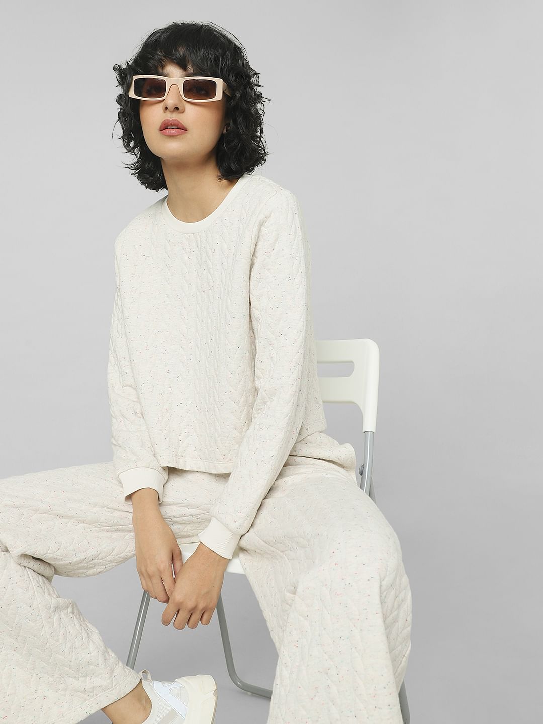 Beige Structured Co-Ord Sweatshirt