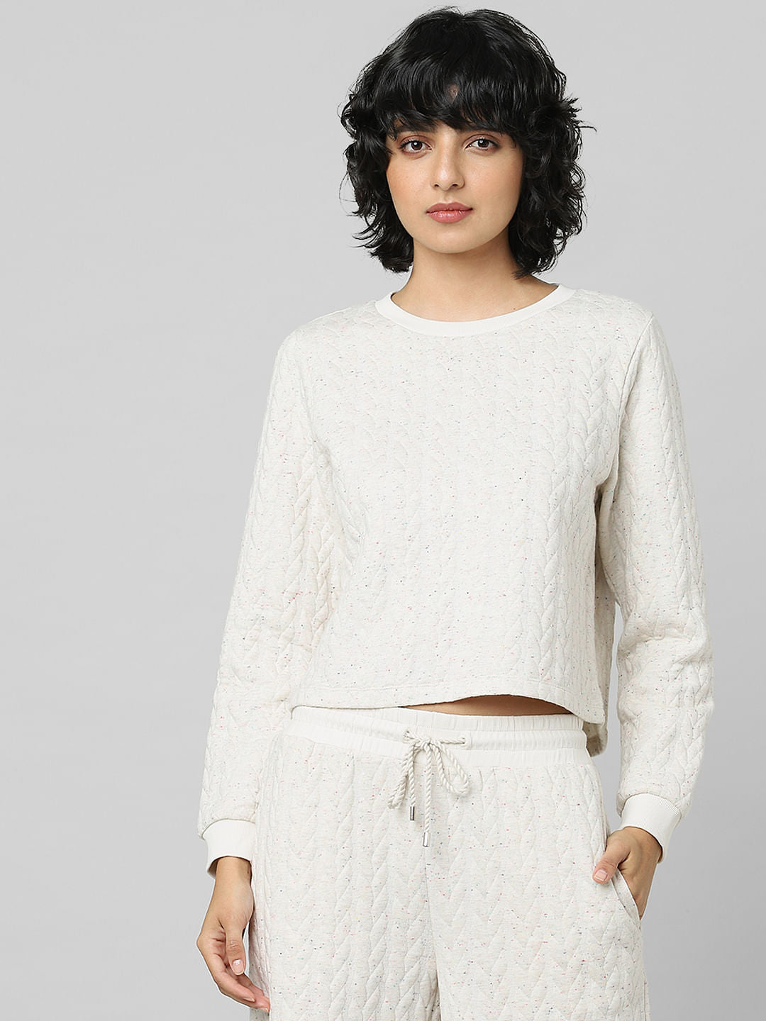 Beige Structured Co-Ord Sweatshirt