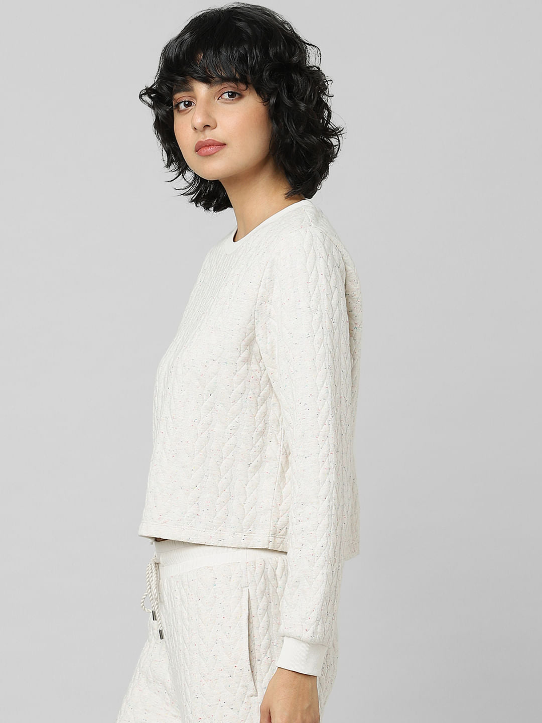 Beige Structured Co-Ord Sweatshirt