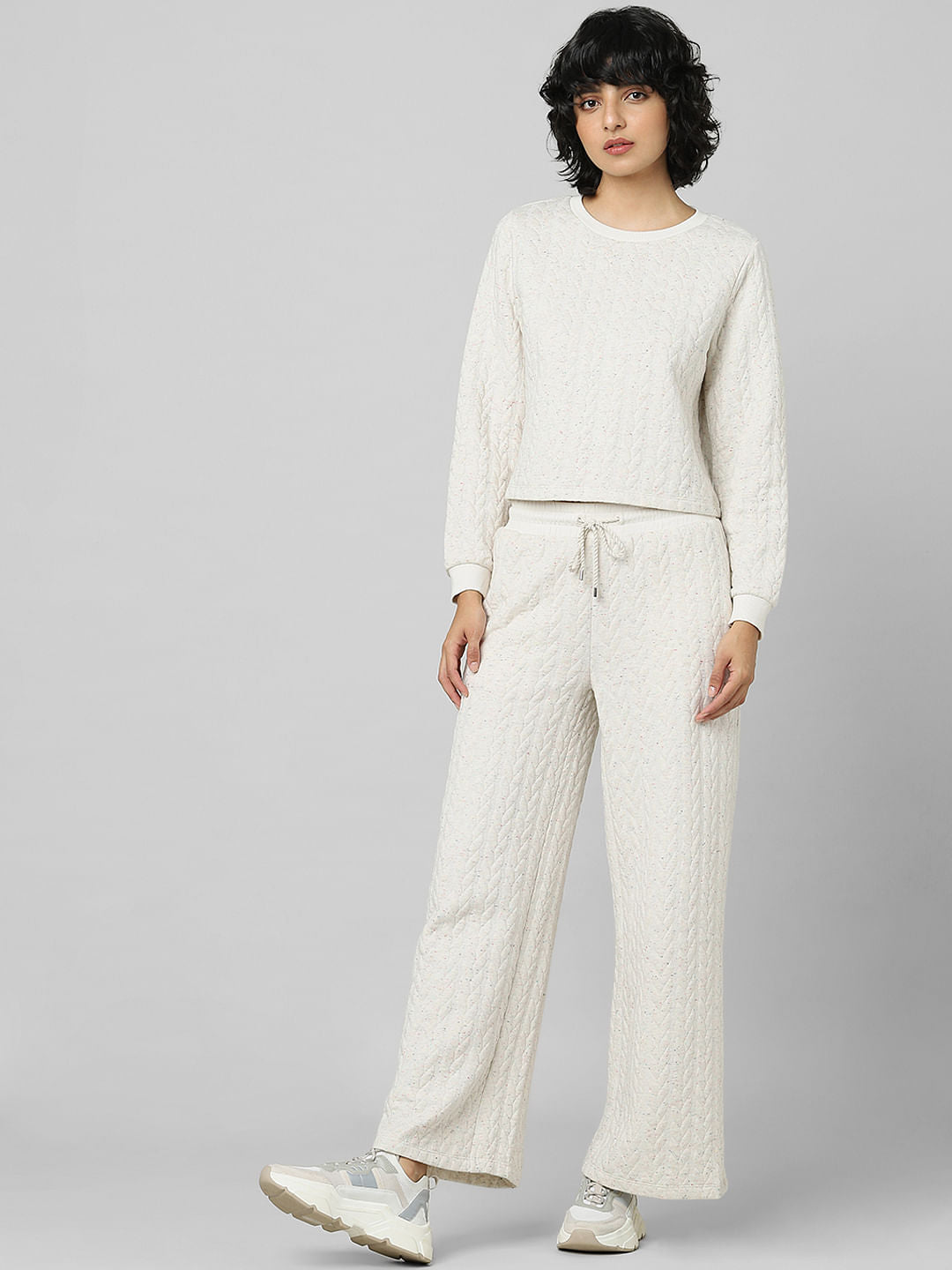 Beige Structured Co-Ord Sweatshirt