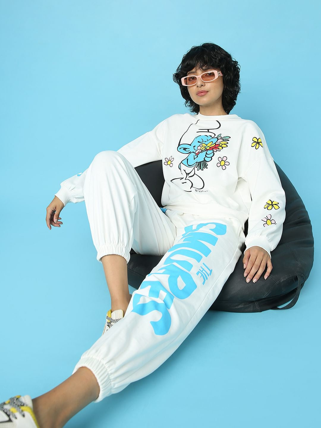The Smurfs X Only White Printed Co-Ord Sweatshirt