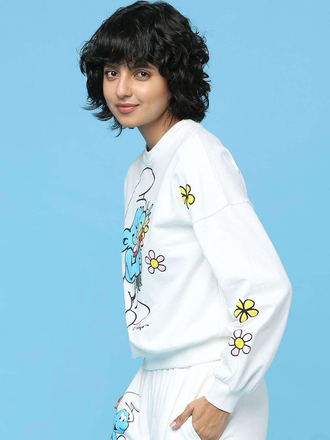 The Smurfs X Only White Printed Co-Ord Sweatshirt