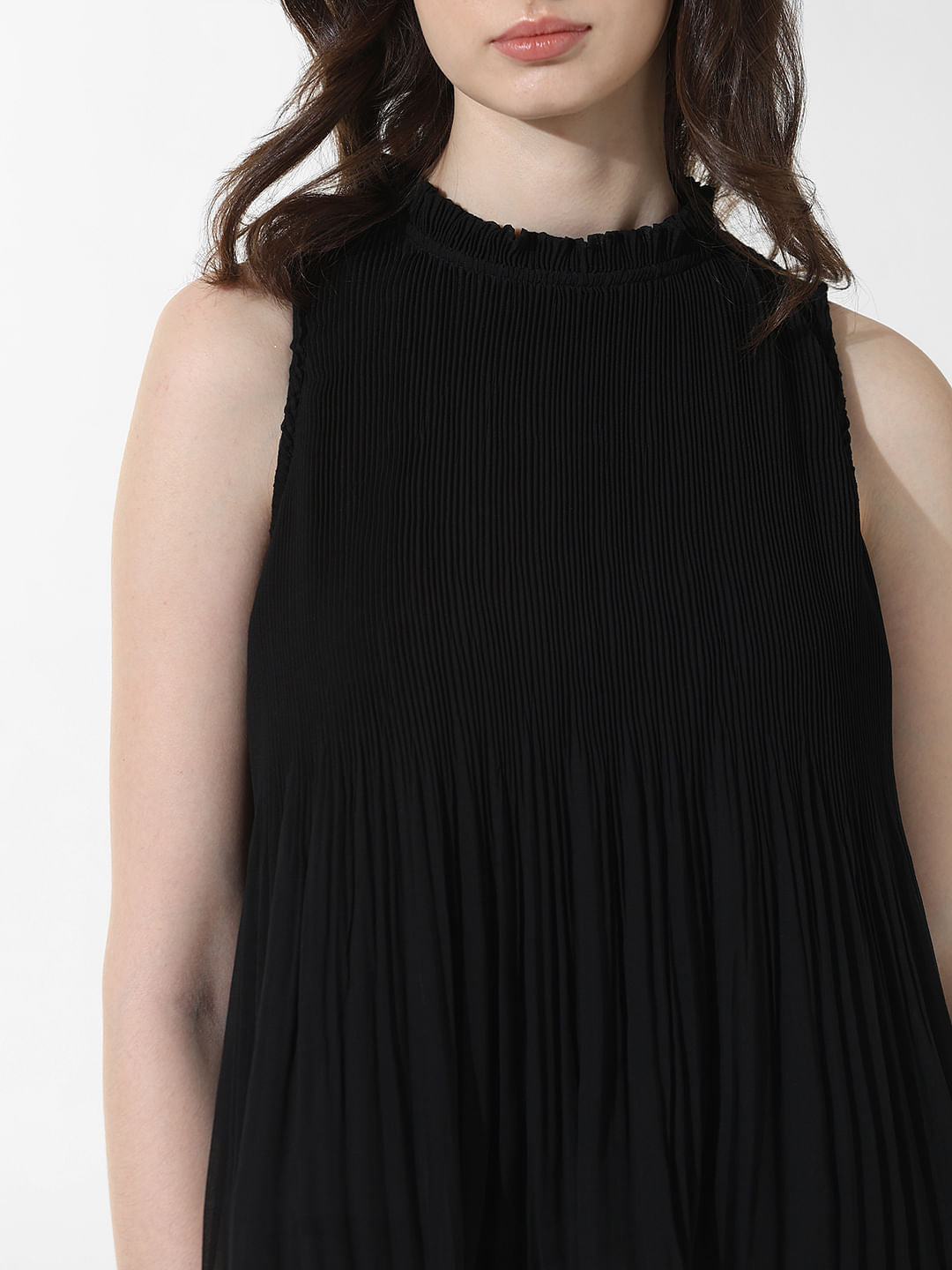Black Pleated Flared Top