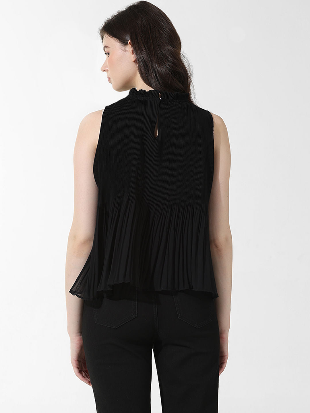 Black Pleated Flared Top