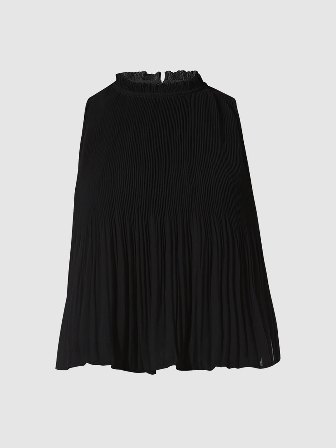 Black Pleated Flared Top