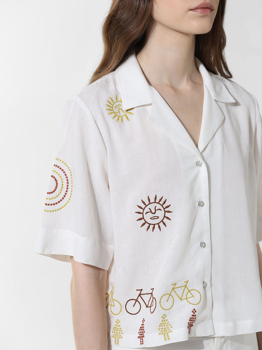 White Embroidered Co-Ord Set Shirt