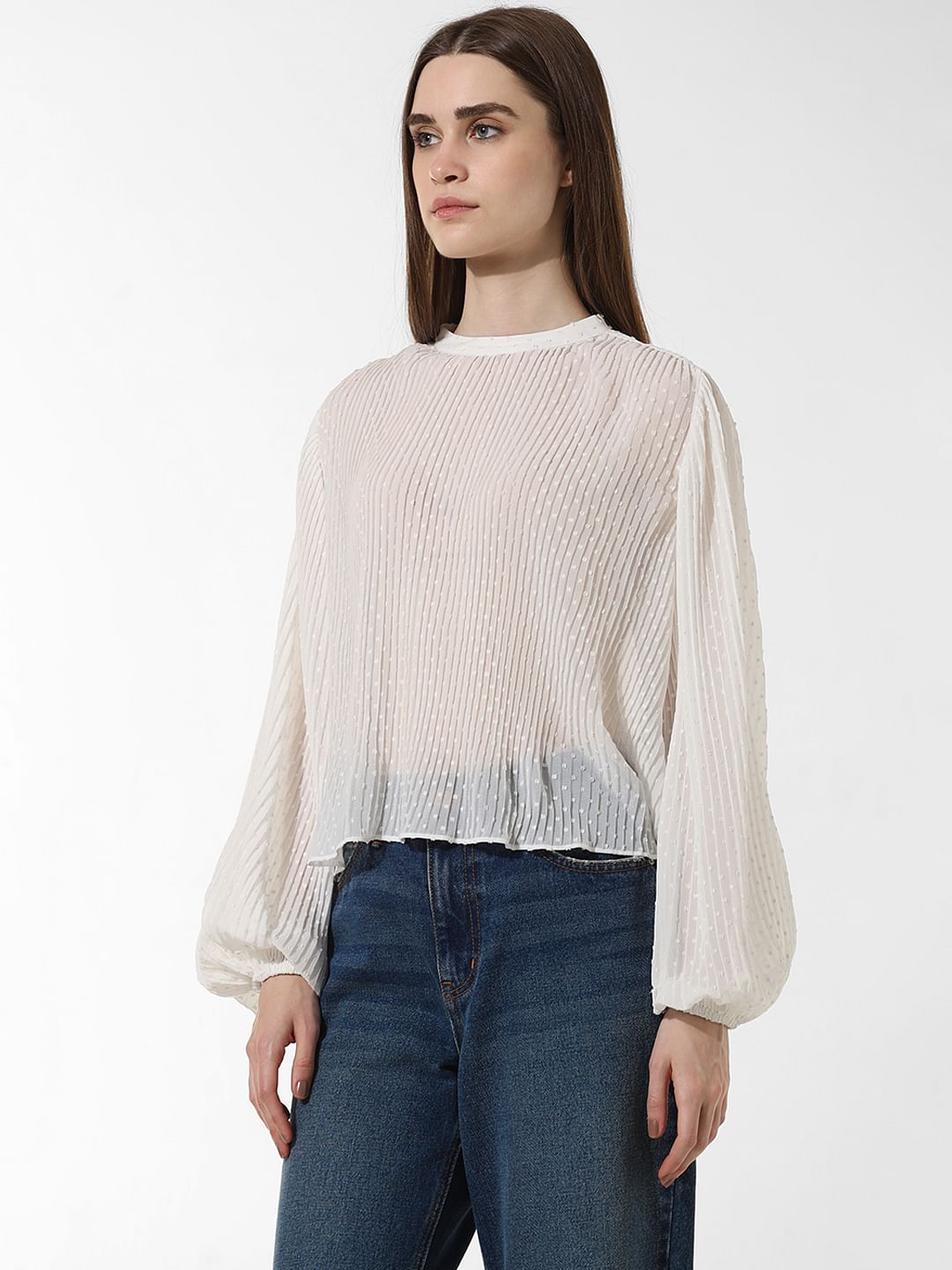 White Pleated Flared Top
