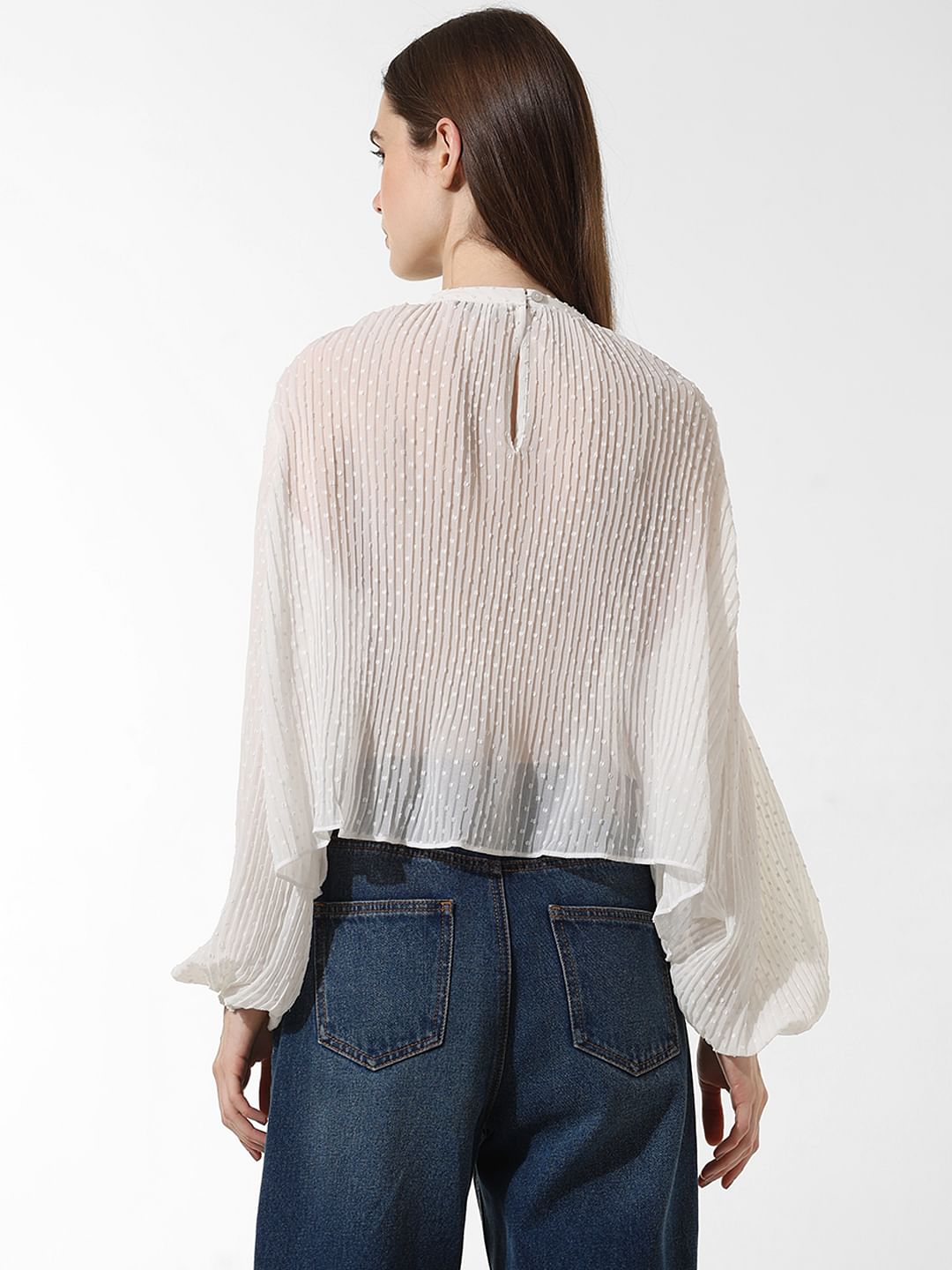 White Pleated Flared Top
