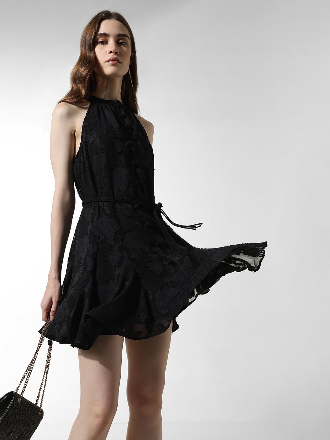 Black Textured Short Dress