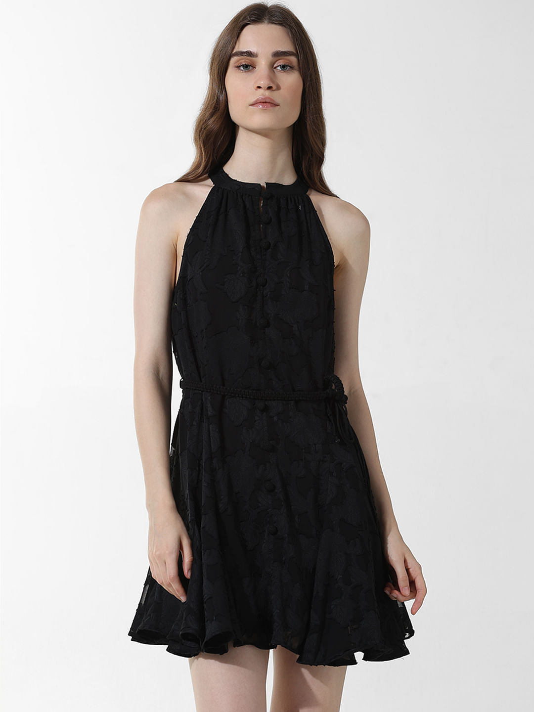 Black Textured Short Dress
