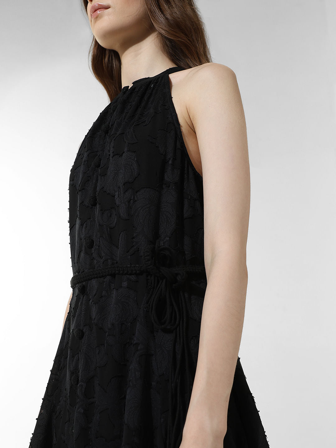 Black Textured Short Dress