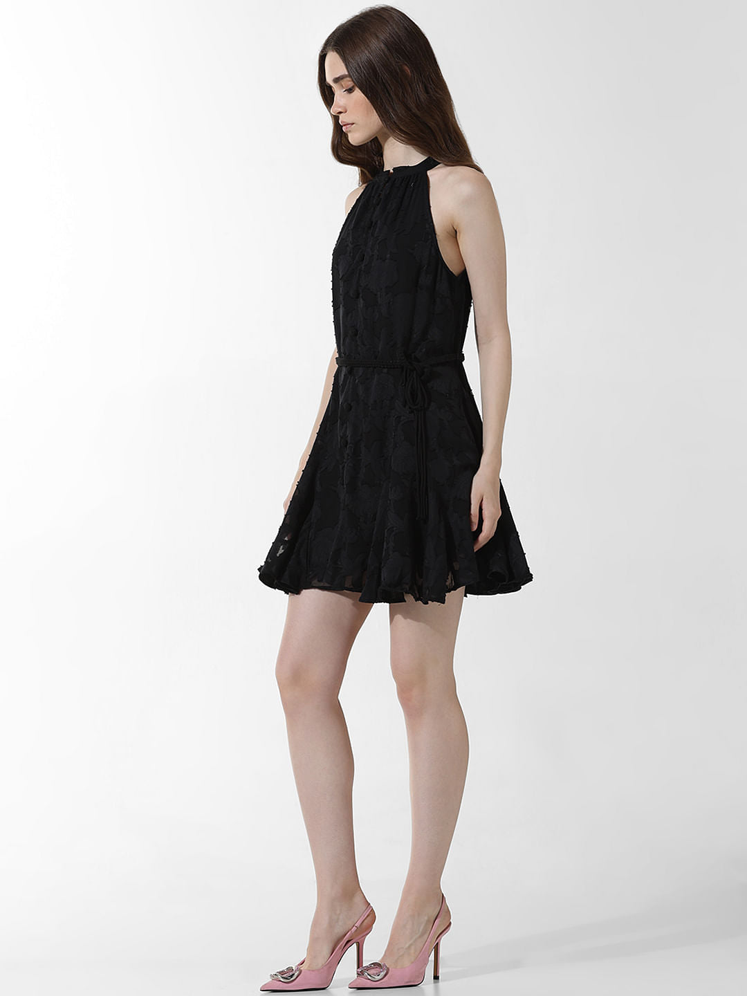 Black Textured Short Dress