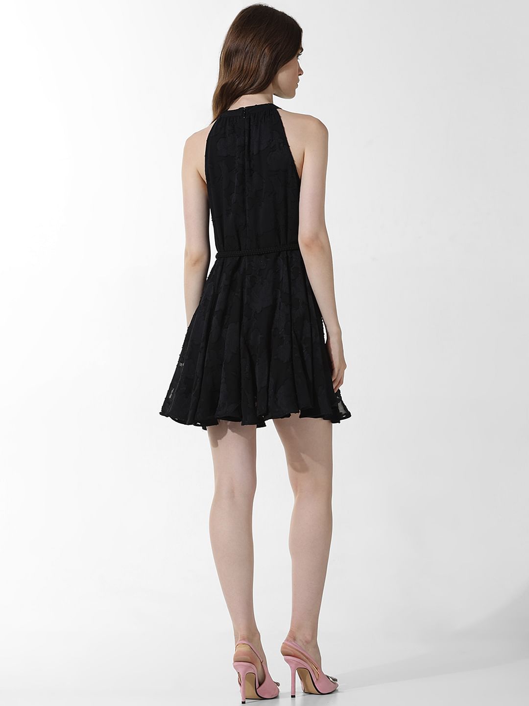 Black Textured Short Dress