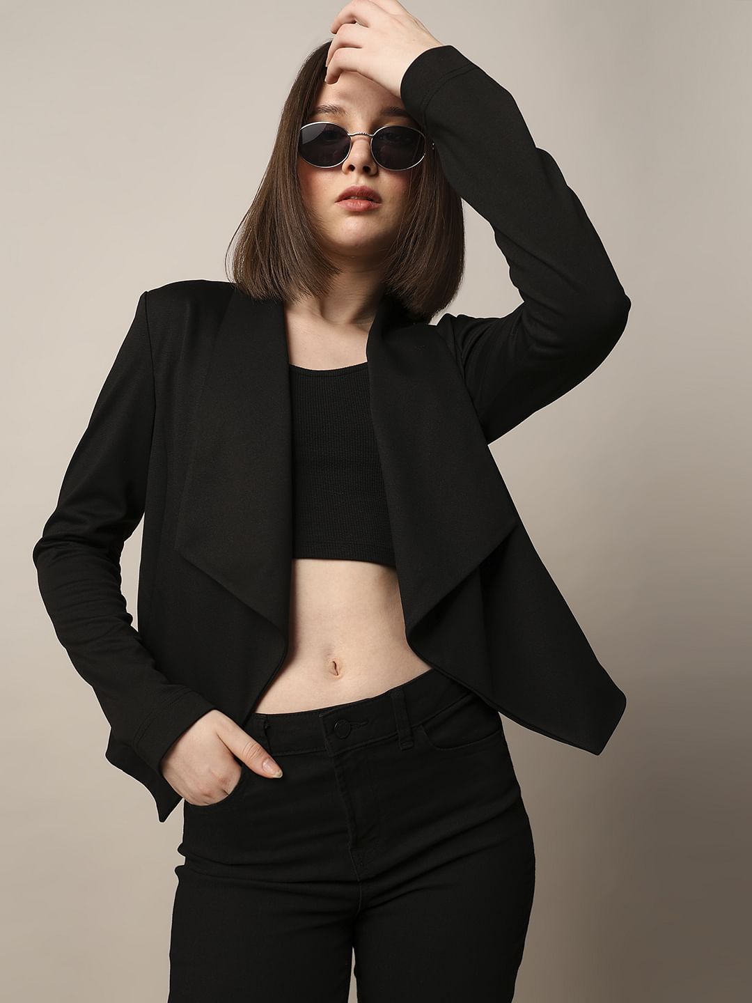 Black Cowl Neck Short Blazer