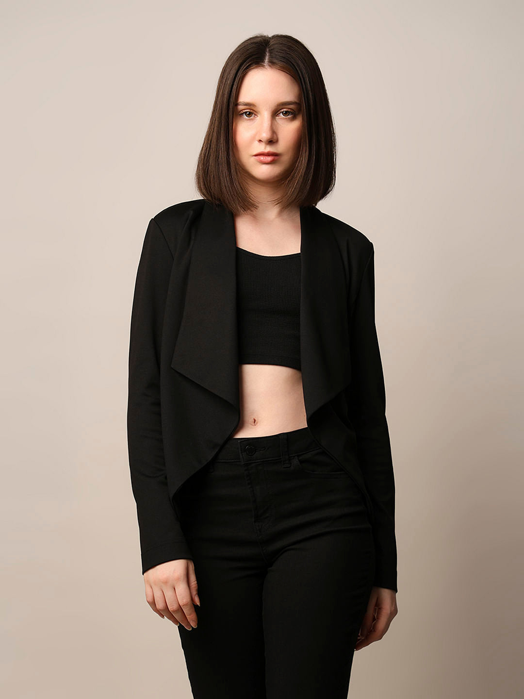 Black Cowl Neck Short Blazer