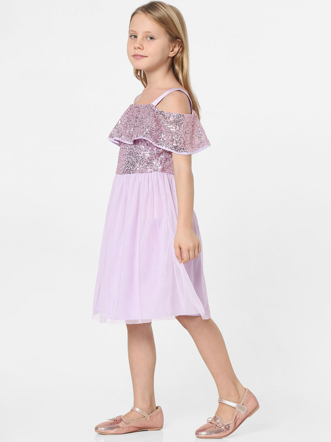 Purple Sequin Off-Shoulder Dress