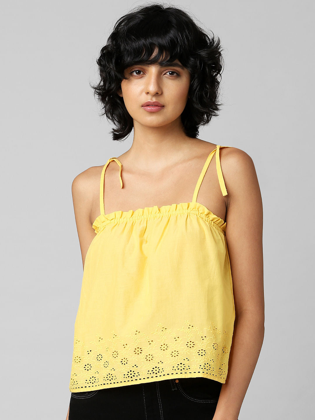 Yellow Strappy Schiffli Top