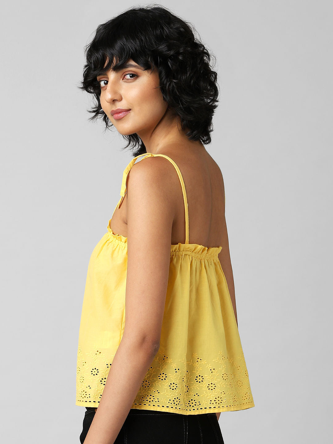 Yellow Strappy Schiffli Top