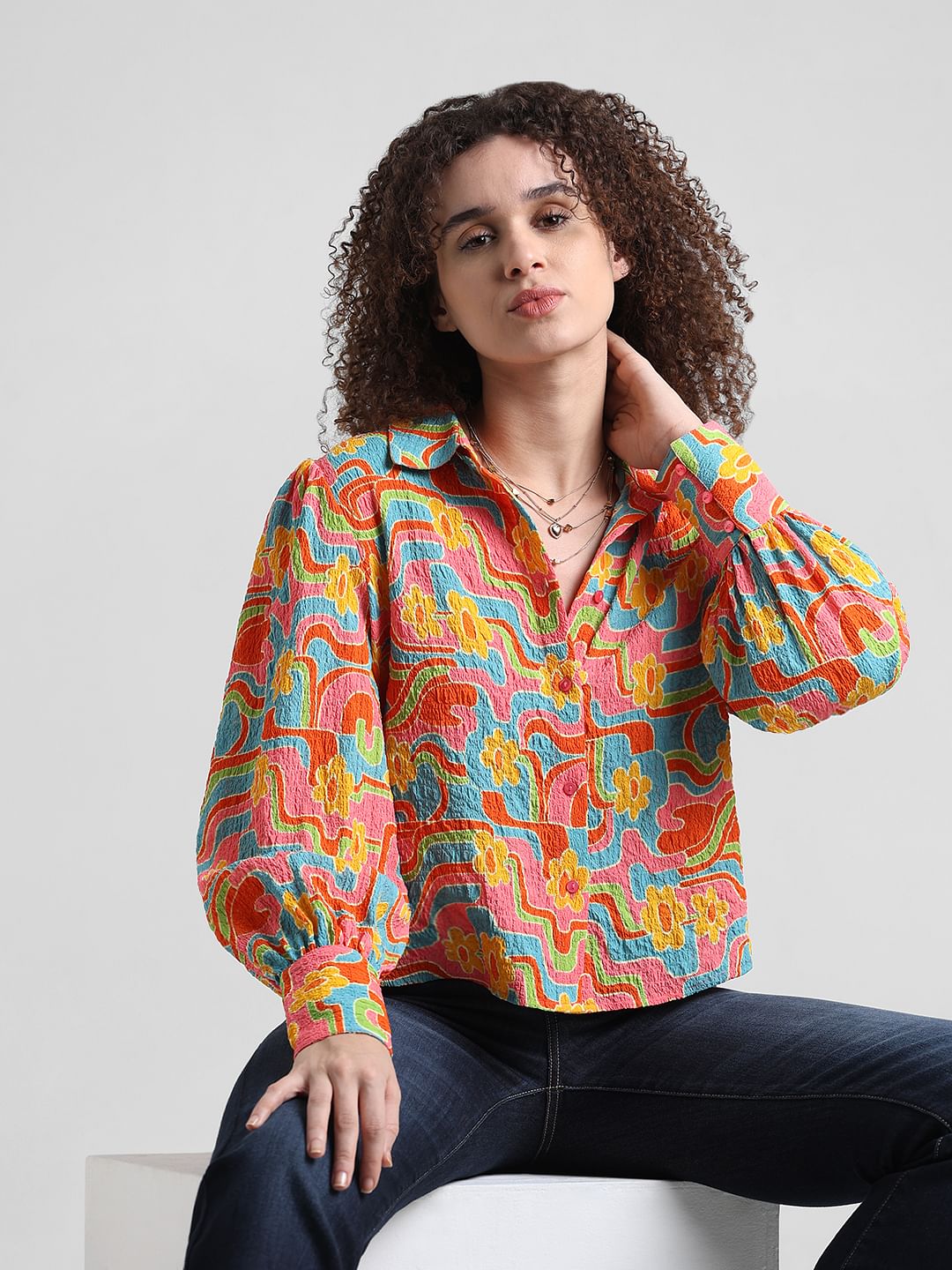 Yellow Abstract Print Shirt