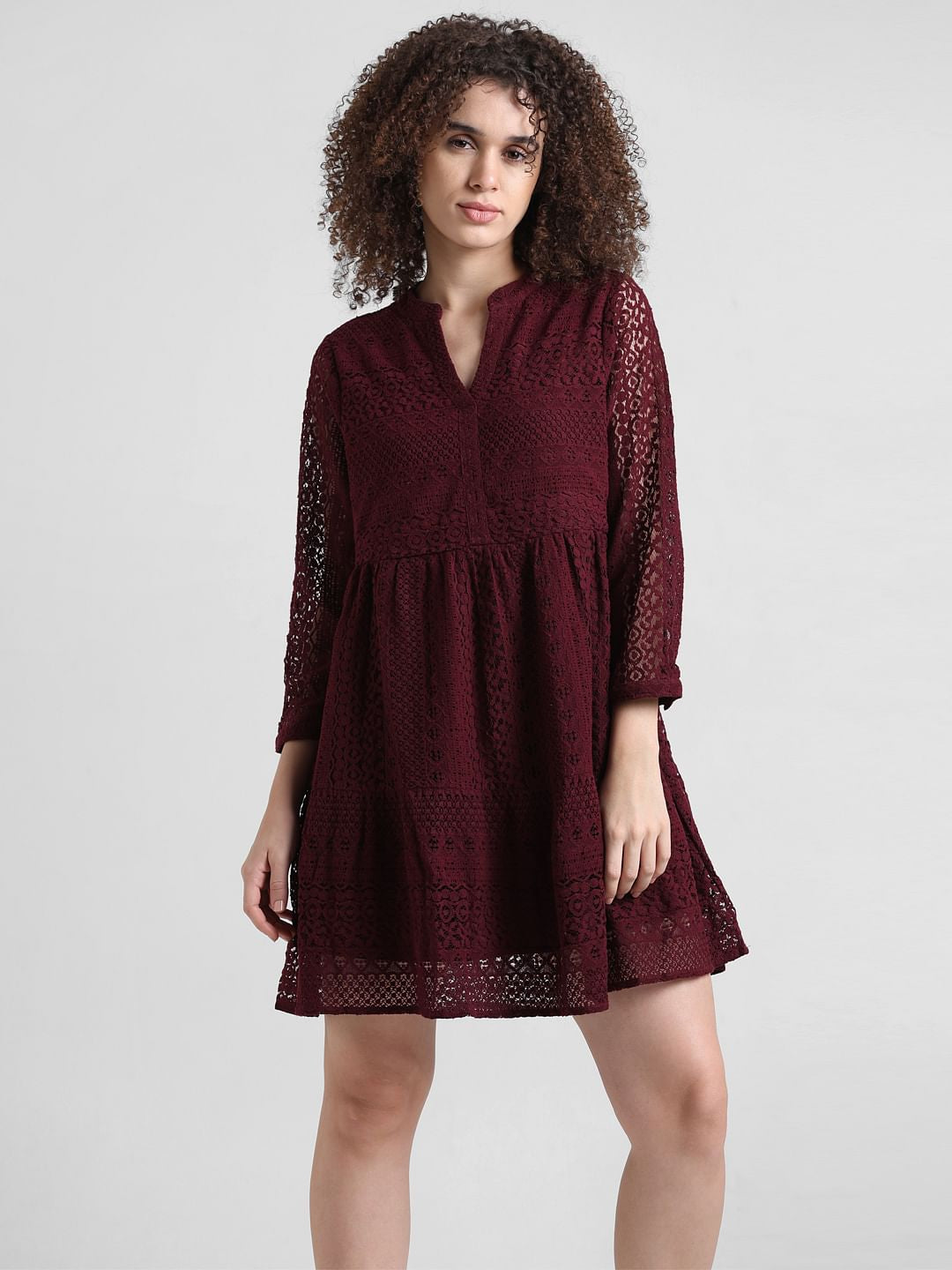 Maroon Lace Fit & Flare Dress