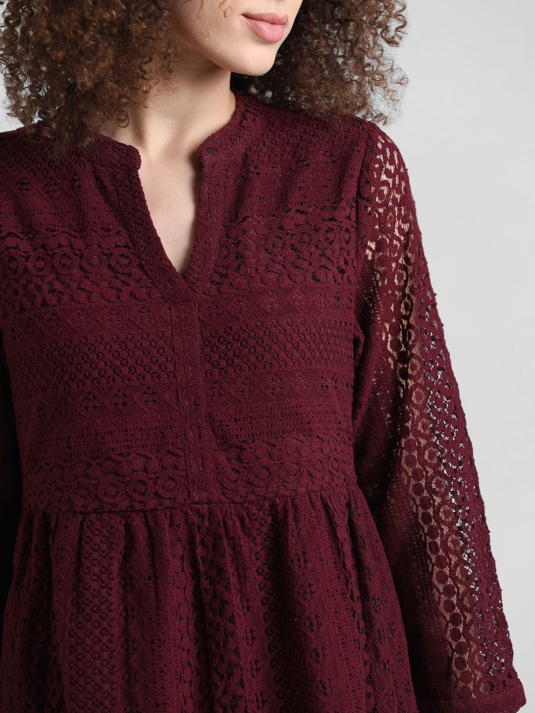 Maroon Lace Fit & Flare Dress