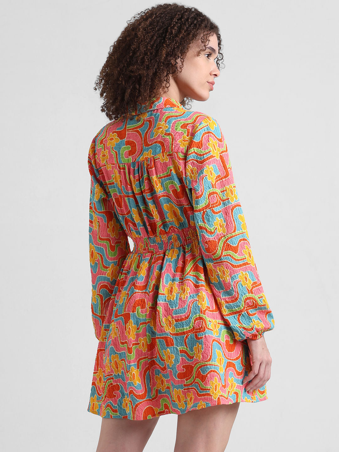 Yellow Abstract Print Shirt Dress