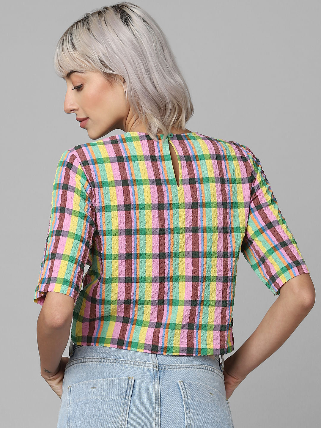 Yellow Check Gathered Top