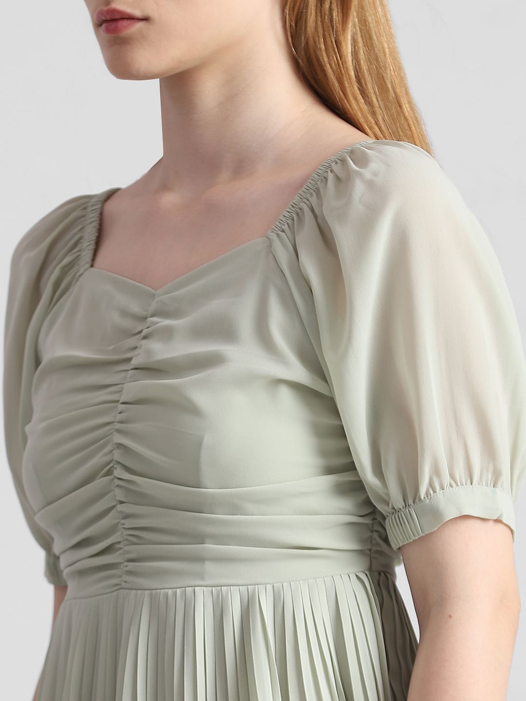 Green Pleated Midi Dress