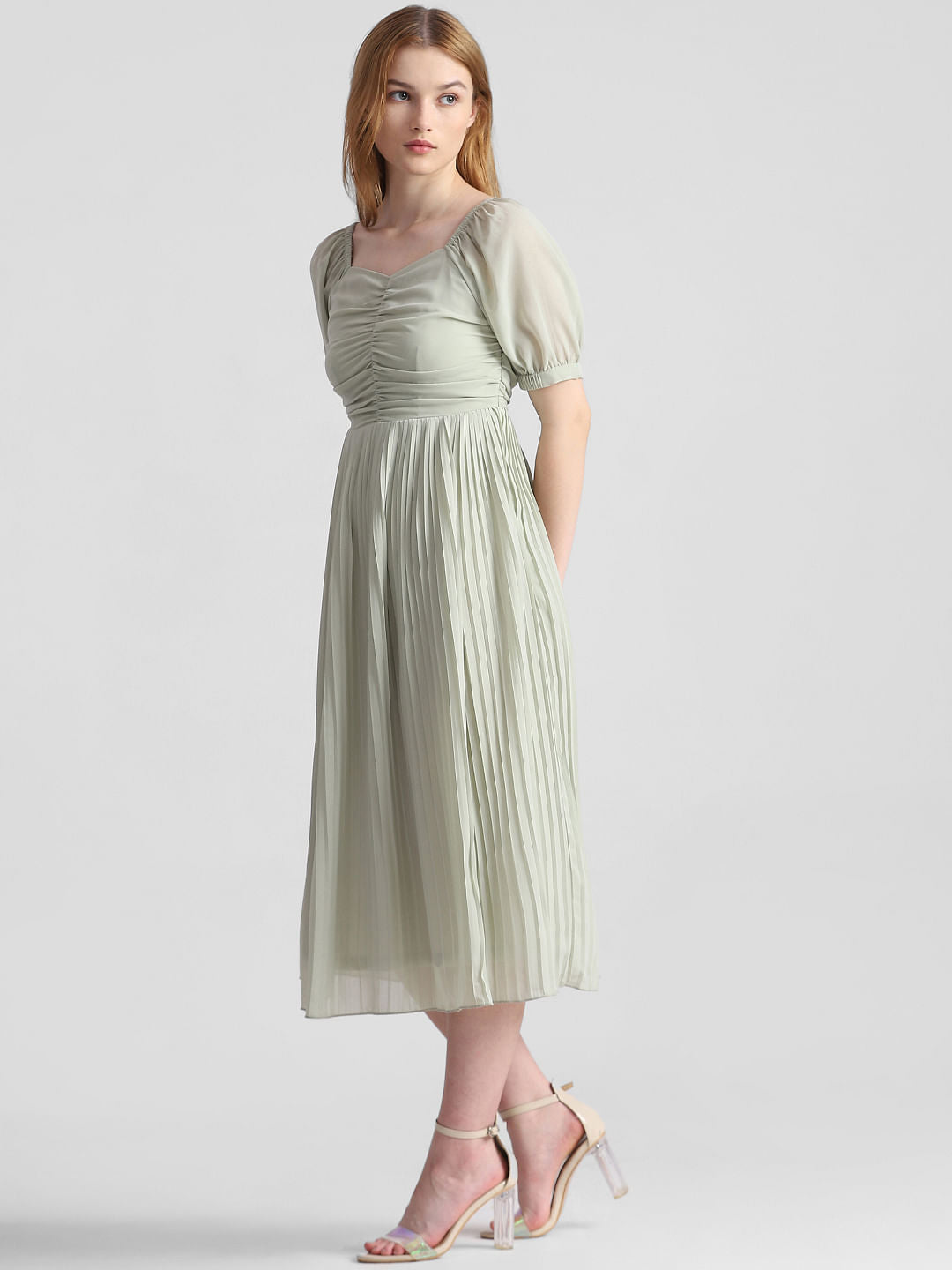 Green Pleated Midi Dress