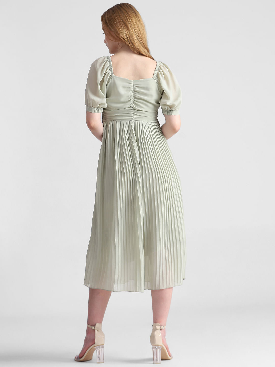 Green Pleated Midi Dress