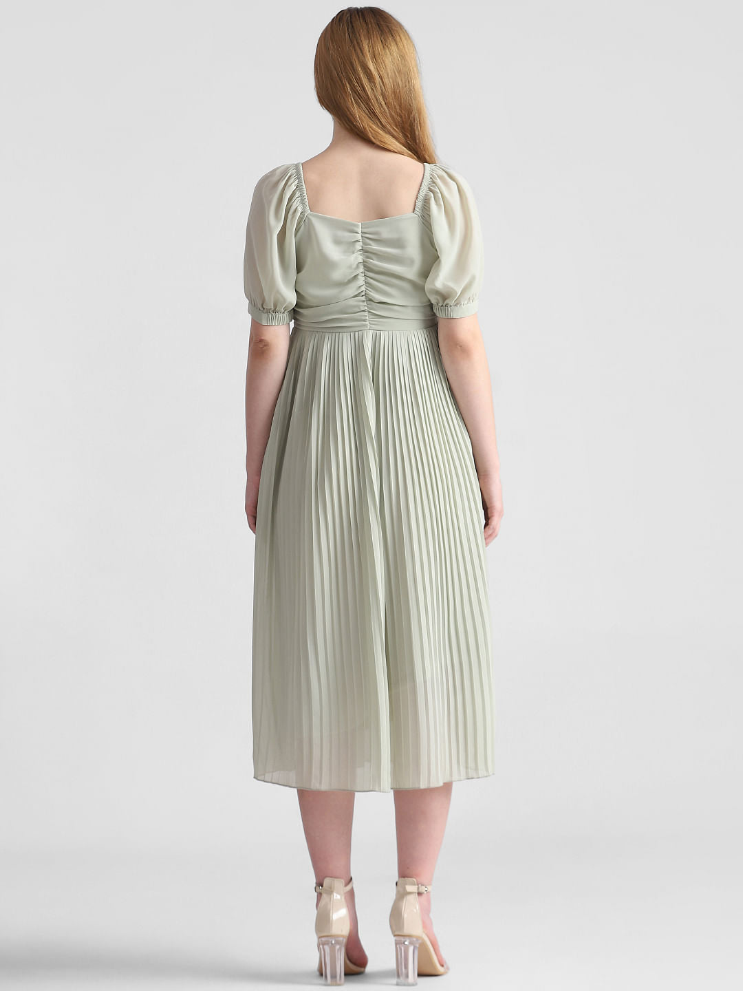 Green Pleated Midi Dress