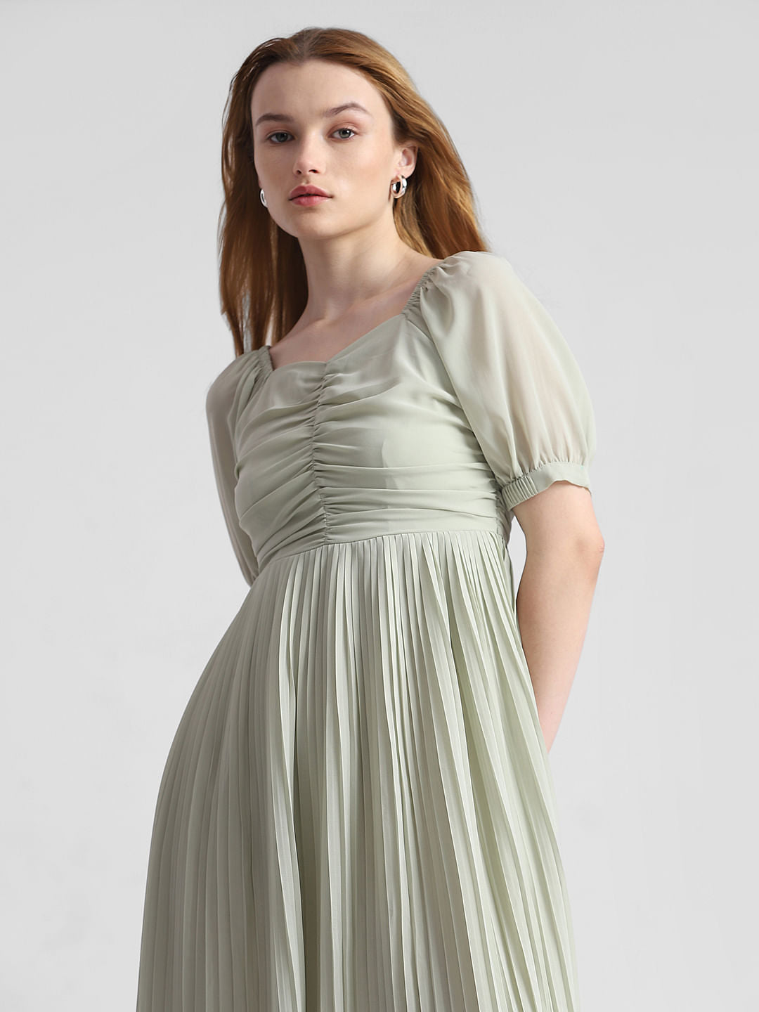 Green Pleated Midi Dress