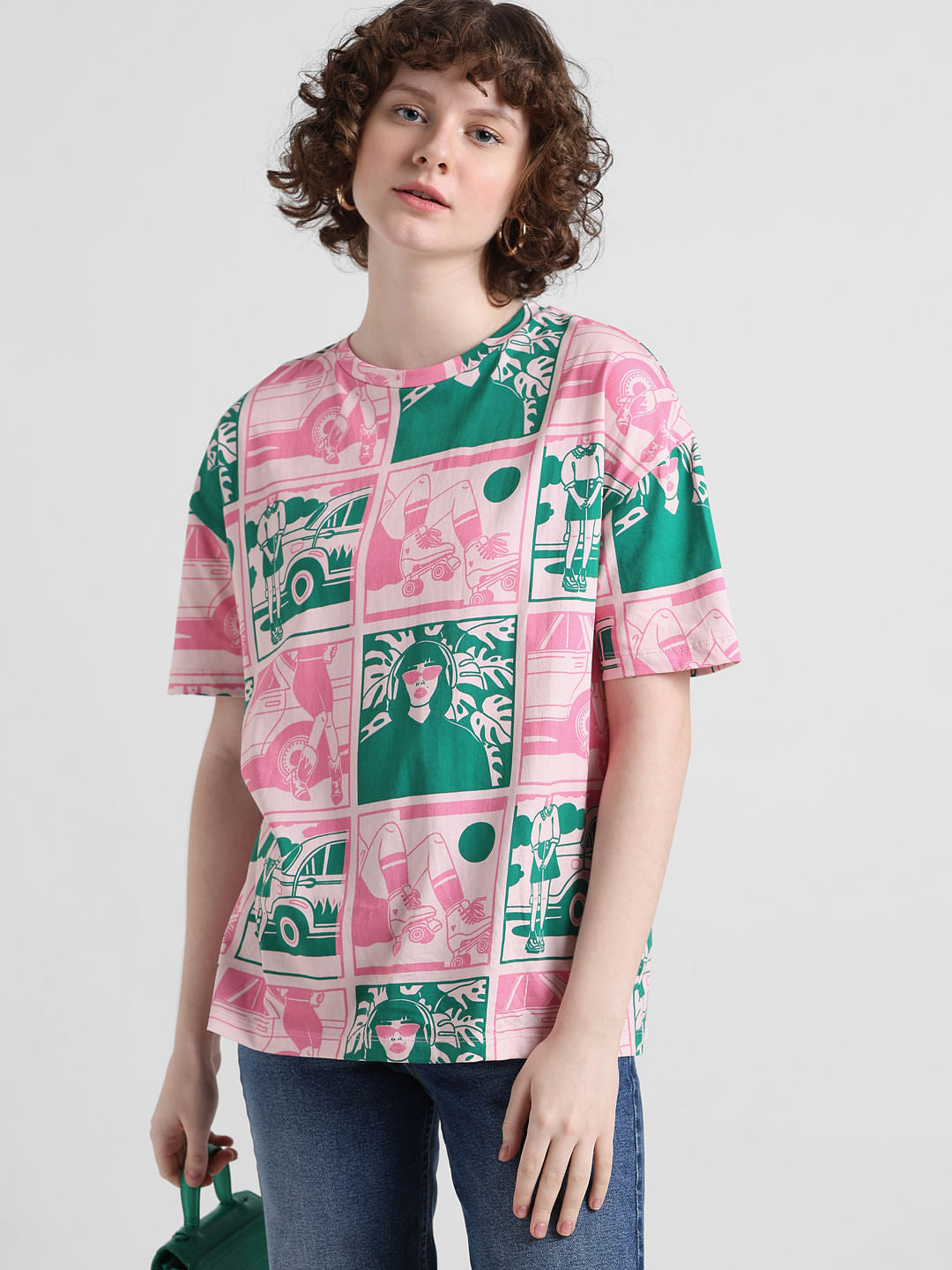 Pink Printed Cotton T-shirt