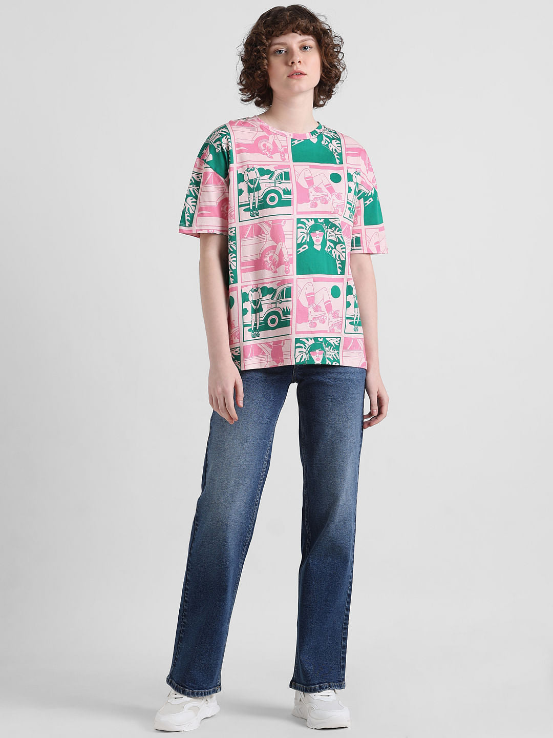 Pink Printed Cotton T-shirt