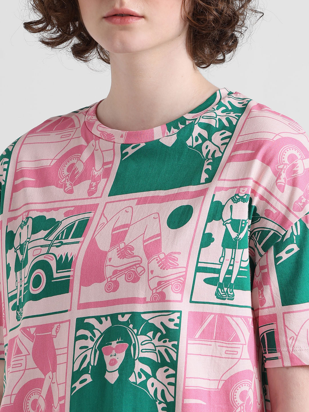 Pink Printed Cotton T-shirt