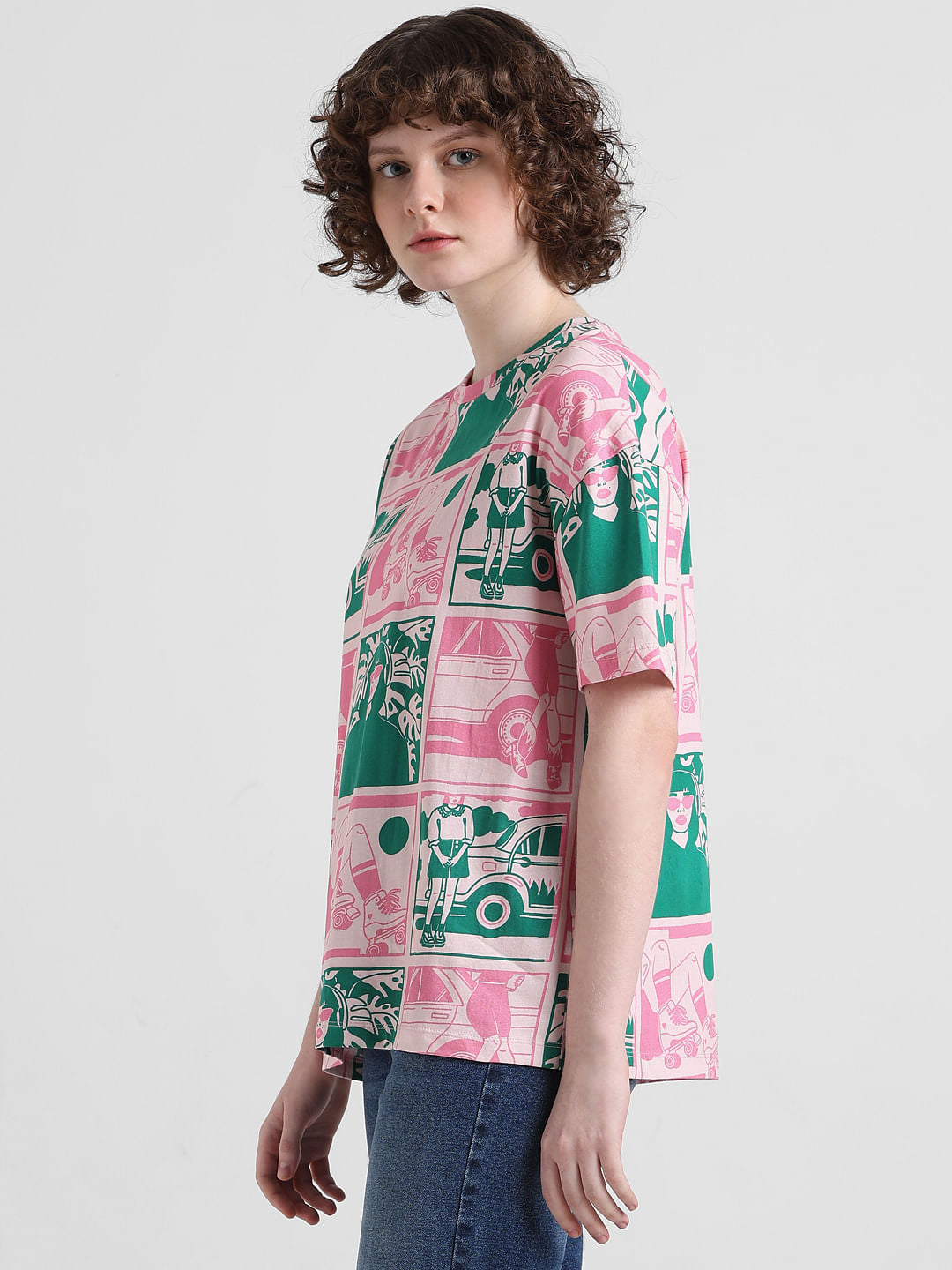 Pink Printed Cotton T-shirt