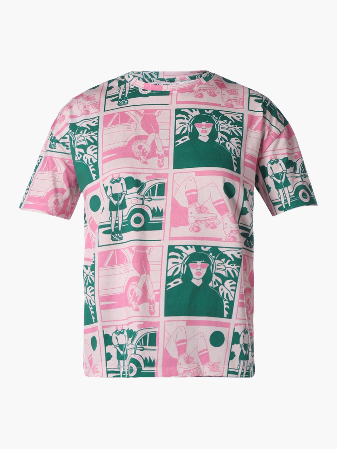 Pink Printed Cotton T-shirt
