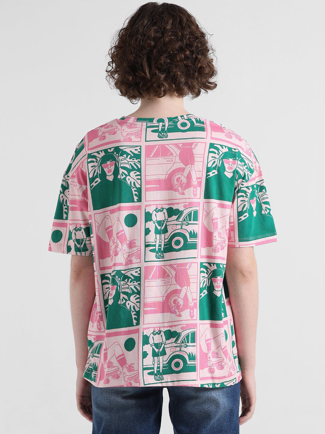 Pink Printed Cotton T-shirt