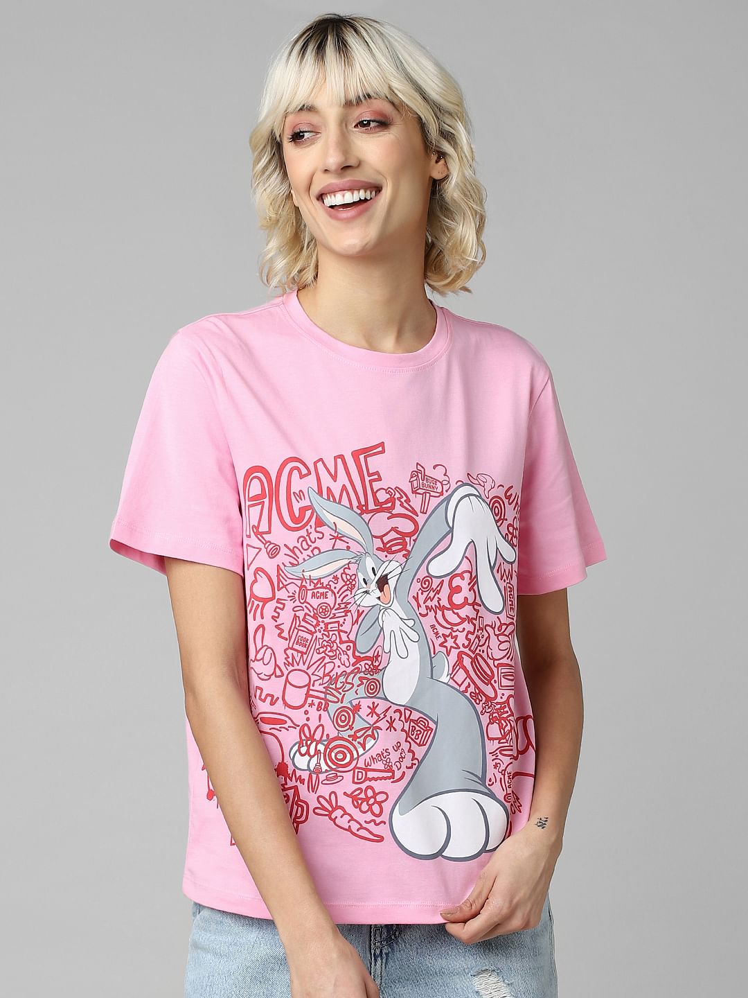 Only X Looney Tunes Pink Printed T-Shirt