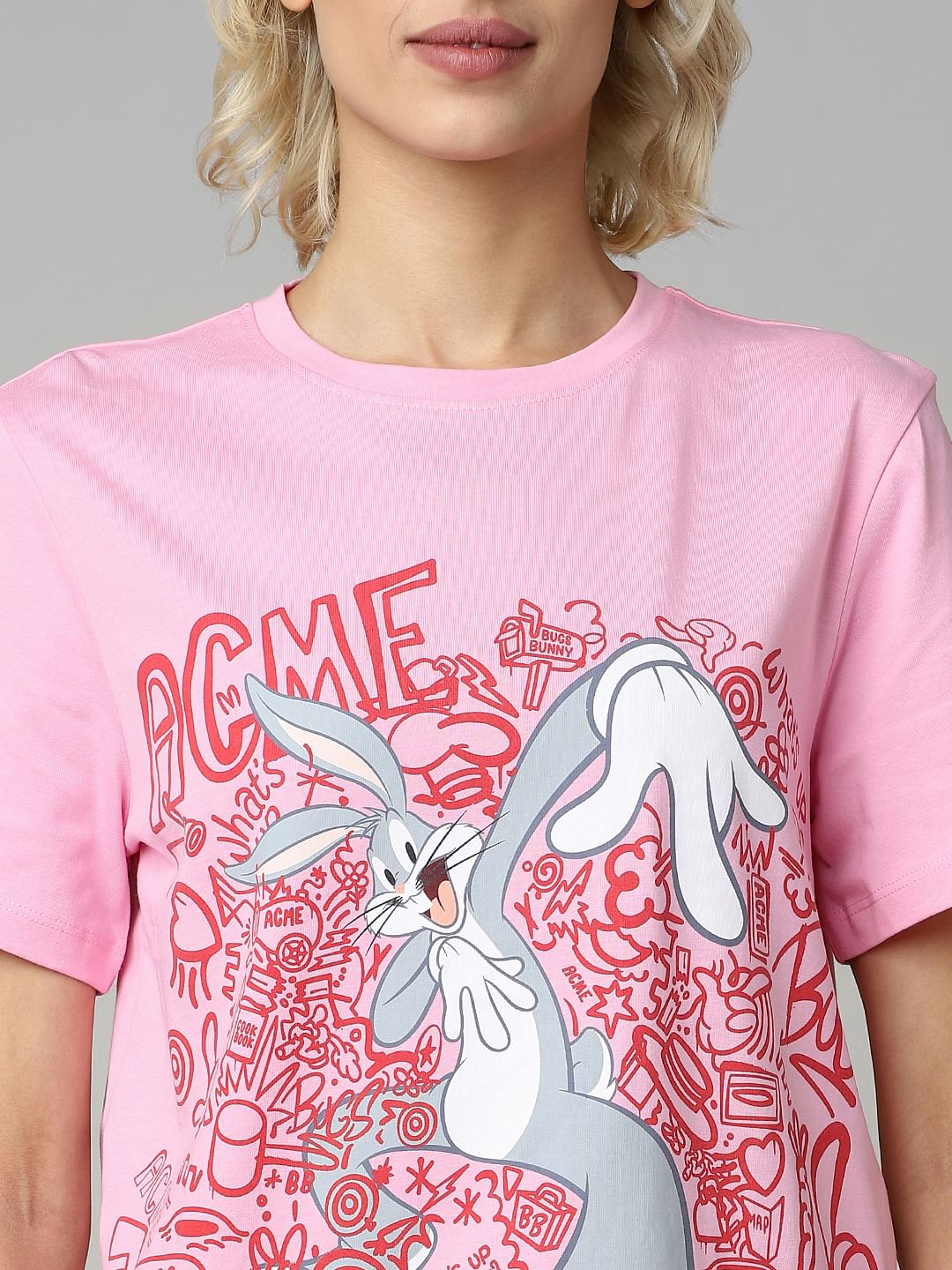 Only X Looney Tunes Pink Printed T-Shirt