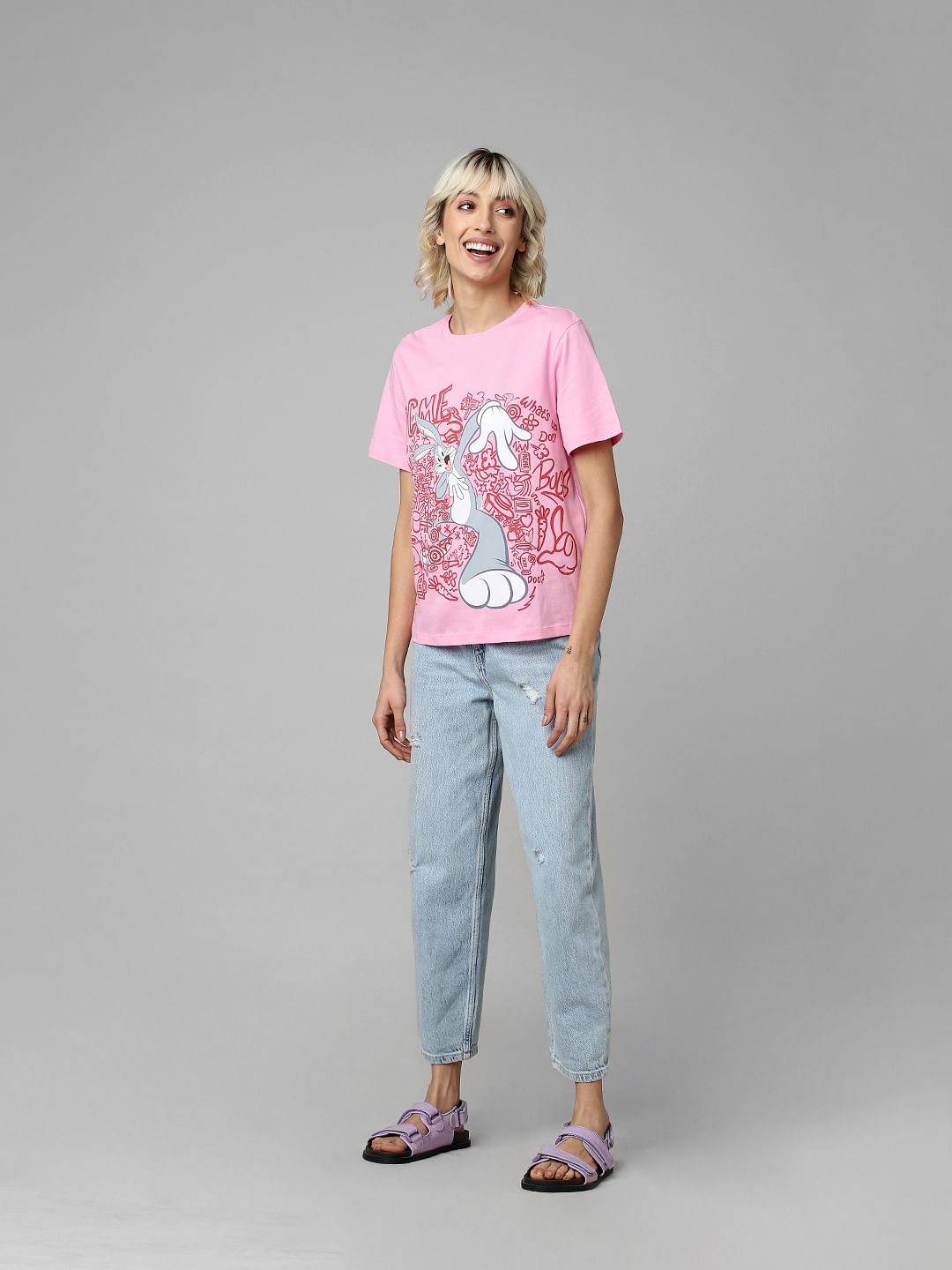 Only X Looney Tunes Pink Printed T-Shirt