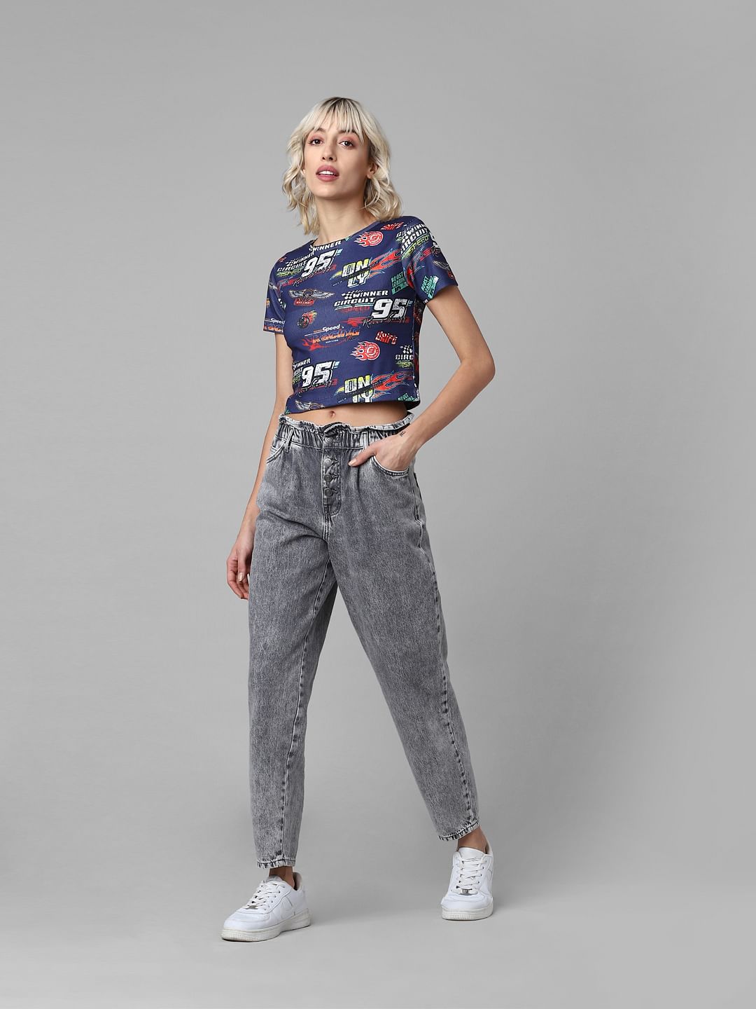 Dark Blue Racer Print Ribbed T-Shirt