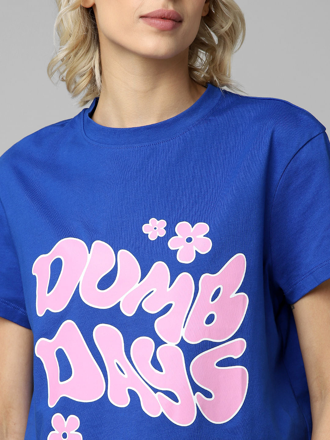 Blue Printed Cropped T-Shirt