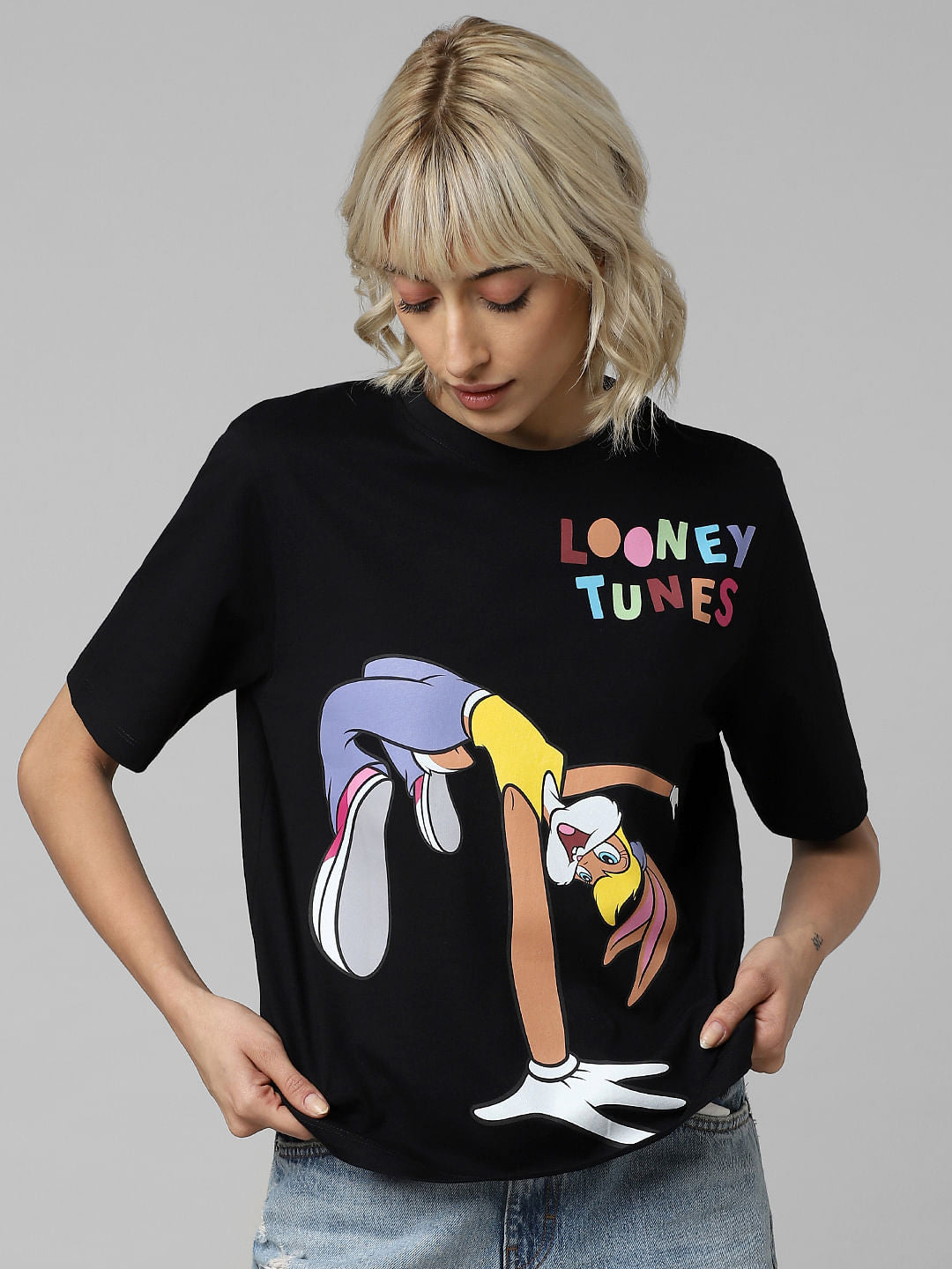 Only X Looney Tunes Black Graphic Print T-Shirt